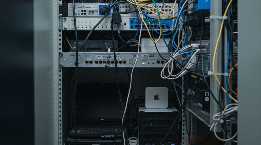 Neatly arranged server rack with labeled cables and active network gear — reliable infrastructure management by McNallan Technology Solutions Technology for Minneapolis businesses