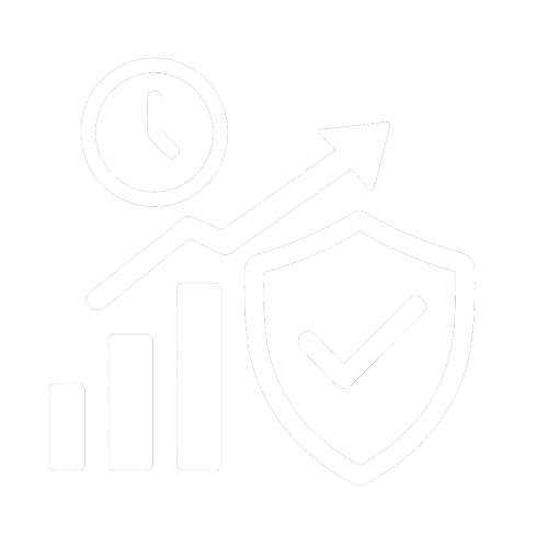 Icon showing time, growth chart, and security shield — balanced IT strategy that protects data while driving business performance by McNallan Technology Solutions Technology MN